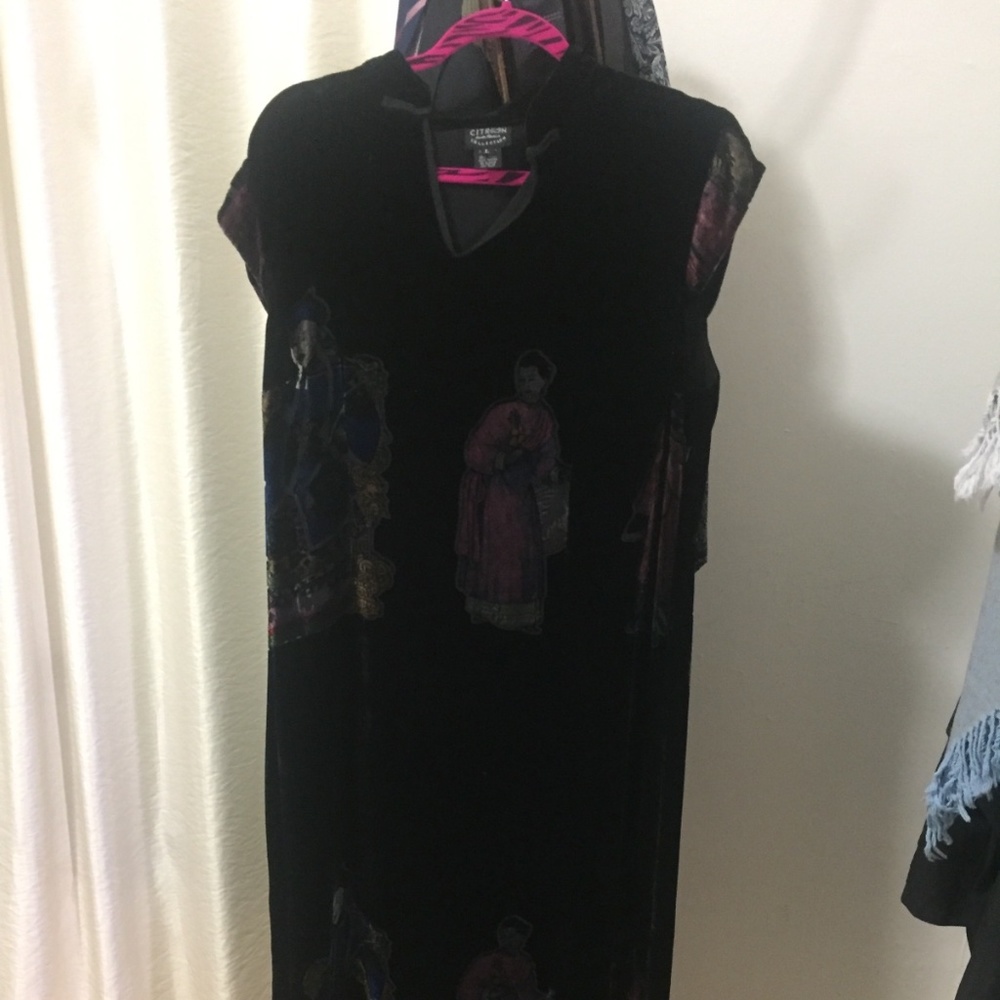 Citron long black velvet dress w/japanese design